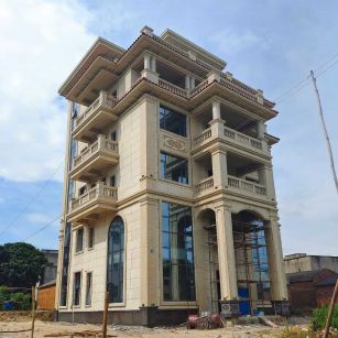 鄂尔多斯 黄金麻花岗岩石材别墅外墙干挂搭配（雕花栏杆花瓶柱门楼罗马柱）