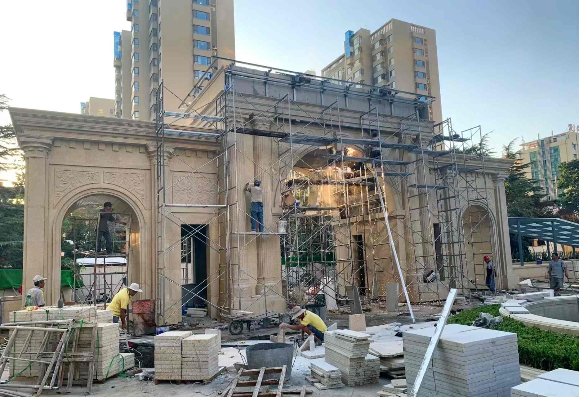 鄂尔多斯 黄金麻荔枝面花岗岩小区门楼外墙干挂