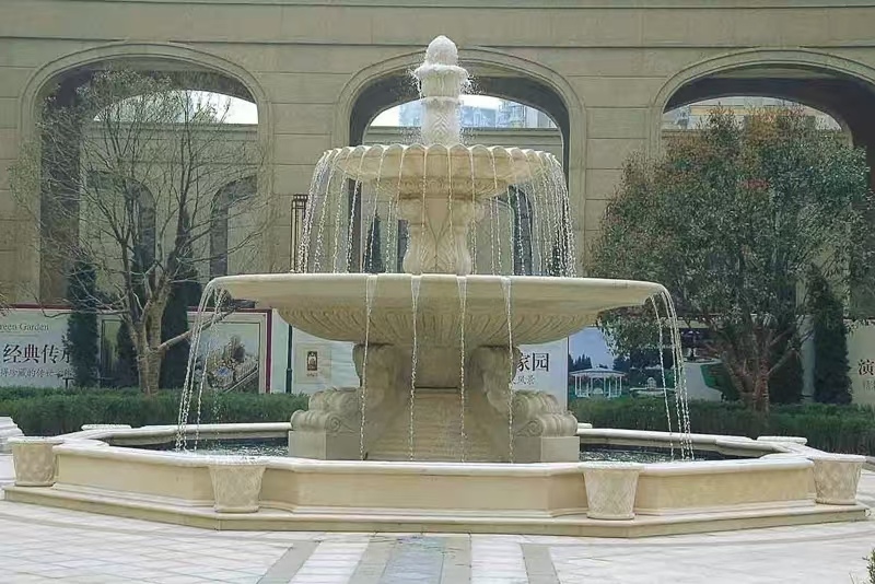 鄂尔多斯 黄金麻花岗岩异型加工——户外庭院石雕流水喷泉