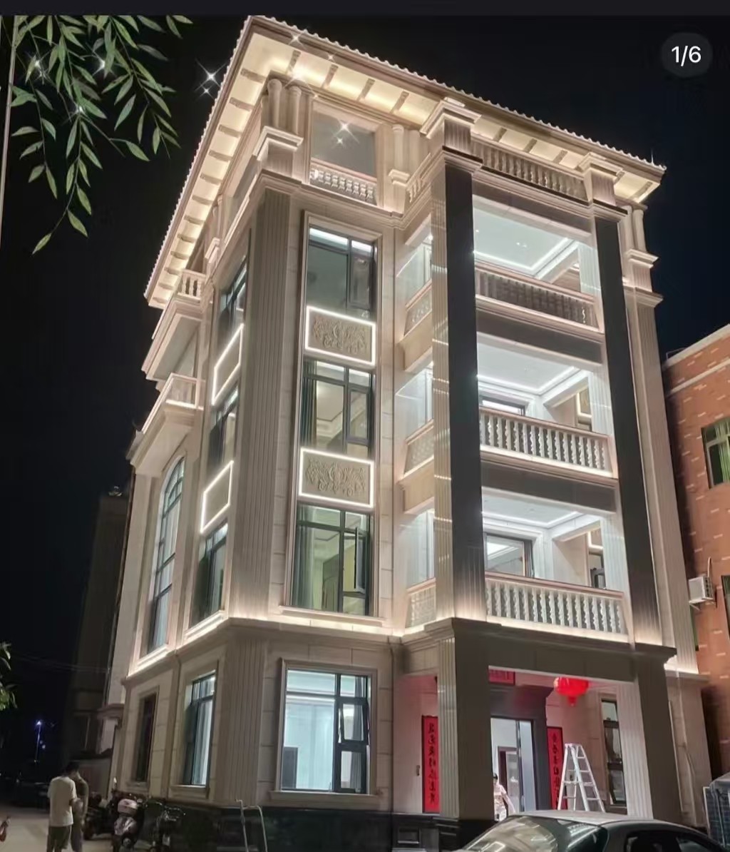 鄂尔多斯 芝麻白花岗岩别墅外墙夜间效果